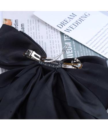 Allereya Vintage Large Silk Bow Hair Clip Barrette - Black Ribbon Hair Accessory for Women and Girls - Buy Online on GoSupps.com
