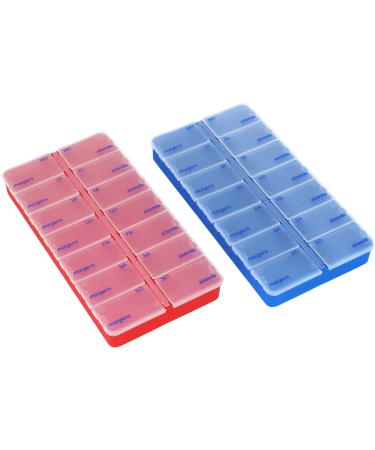 COM -FOUR 2x drug doser - medication box for 7 days - 2 compartments - Pillendose - pill box - tablet box - Week -doser for storage 02 pieces - 7 days - 2 times 02 pieces - dark blue/red