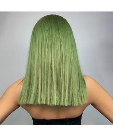 Pretfy Green Wig for Women 16 Natural Middle Length Straight Wig with Hair Bangs - Grass Green Wig for Cosplay & Halloween - Heat Resistant Synthetic Hair - Short-2 (Green) - Buy Online on GoSupps.com