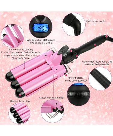 3 Barrel Curling Iron for Women - Adjustable Temperature Ceramic Hair Curler with LCD Display - 32MM Pink Triple Barrel Curling Wand - Buy Online on GoSupps.com
