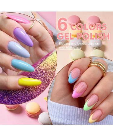 Rainbow Gel Nail Polish Set UV Gel Nail Polish Varnish 6 Colors Nude Pink Yellow Green Polish Nail Paint For DIY Nail Art Long-lasting & Smooth Finish - Buy Online on GoSupps.com