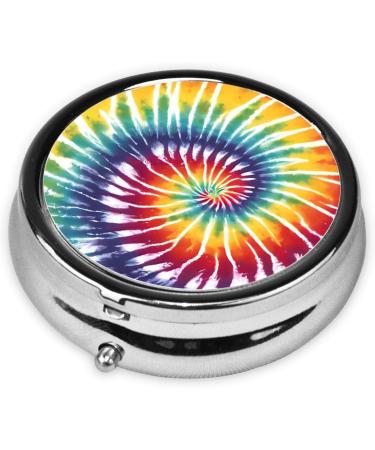 Premium Tie Dye Rainbow Round Pill Box | 3-Compartment Mini Travel Organizer for Vitamins & Medications - Buy Online on GoSupps.com