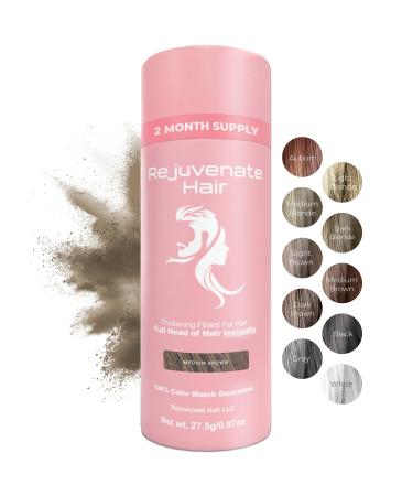 Fibers for Thinning Hair (Medium Brown) Undetectable Hair Powder for Women & 100% Natural Hair Building Fibers - Conceals Hair Loss - Bald Spot Cover Up Hair Powder 2 Month Supply Women's Powder Medium Brown