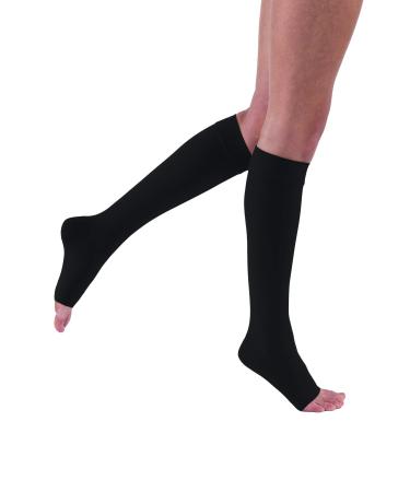 JOBST Relief Knee High Graduated Compression Socks 30-40mmHg - Comfortable Unisex Design with Silicone Dot Band - Open Toe Black Small