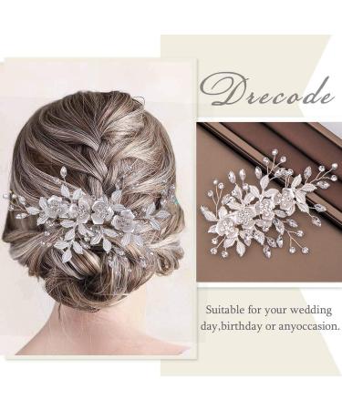 Wedding Hair Clip Crystal Bridal Hair Piece Hair Accessories for Women Girls Bridesmaid Handmade Flower Rhinestone Head Pieces Barrette Hair Pin (Sliver) - Buy Online on GoSupps.com