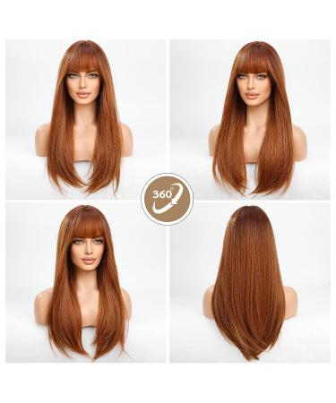 HAIRCUBE Long Auburn Synthetic Hair Wig for Women with Wispy Bangs - Straight Style - Buy Online on GoSupps.com