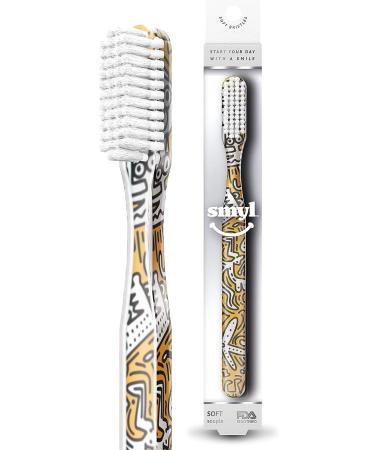 Smyl Soft Toothbrush with Nylon Bristles for Adults - Urban Pop Art Graffiti Taxi Design - Oral Care and Plaque Removal - 1 Count - Buy Online on GoSupps.com