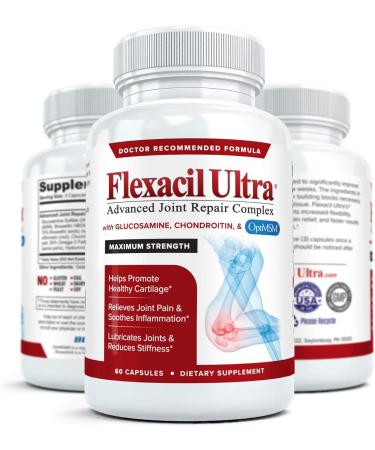 Flexacil Ultra Joint Health & Support Supplement with Glucosamine Sulfate, Chondroitin, Hyaluronic Acid & MSM for Joint Support, Cartilage & Flexability, 60 Capsules - Buy Online on GoSupps.com