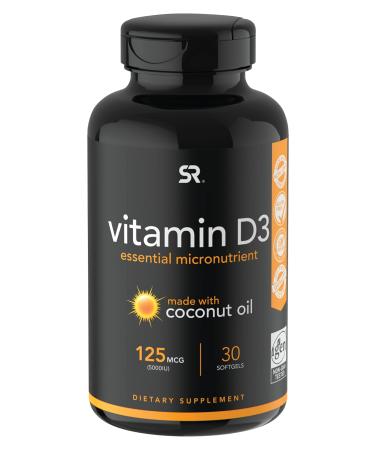 Sports Research Vitamin D3 with Coconut Oil 5000 IU 30 Softgels