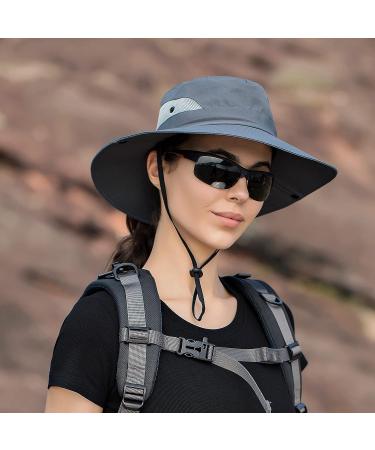 NPJY Sun Hat UPF 50+ Wide Brim Fishing Beach Bucket Hat Grey with Ponytail Hole for Women and Men - Buy Online on GoSupps.com