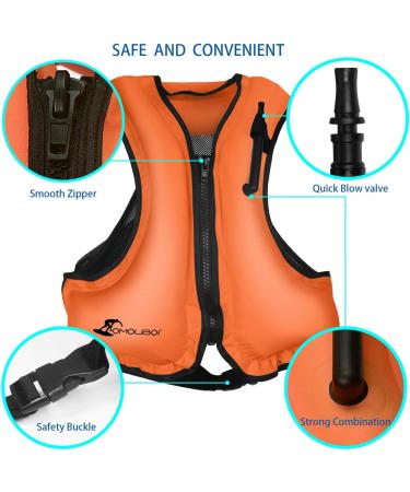OMOUBOI Inflatable Snorkel Vest for Adults - Orange | Suitable for Diving, Surfing, Swimming | 90-220lbs - Buy Online on GoSupps.com