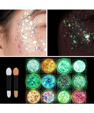 Glitter Gel Makeup Iridescent Glitter Set 12 Colours Glitter Powder Kit Glitter Cosmetic for Face Nails Eyes Lips Hair Body Music Festivals Halloween Parties Christmas - Buy Online on GoSupps.com