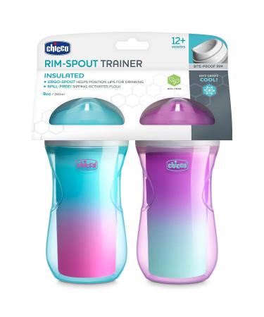 Chicco Insulated Rim Spout Trainer Sippy Cup 2pk - 9oz - Pink/Teal/Purple Ombre - Spill-Free Design - Ages 12m - Buy Online on GoSupps.com