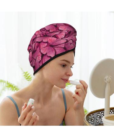 Hair Towel Wrap - Quick Drying Towel Turban with Button | Pink Butterfly Design - Buy Online on GoSupps.com