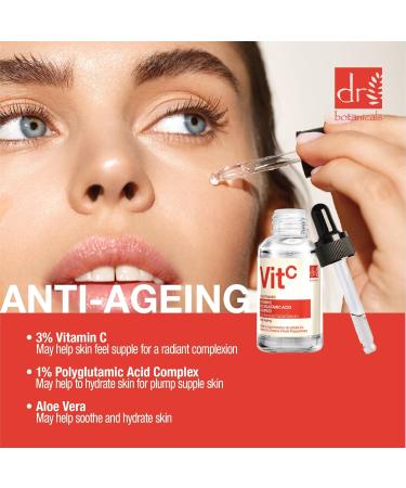 Dr BOTANICALS Anti Aging Facial Serum With 3% Vitamin C & 1% Polyglutamic Acid Complex | Hydration Wrinkle Reduction and Youthful Radiance in One Bottle | Luxury Anti-Aging Skincare - Buy Online on GoSupps.com