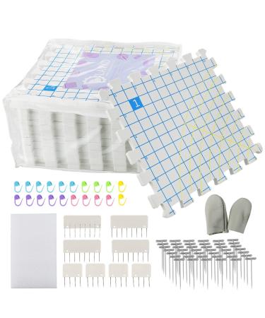 LAMXD Blocking Mats for Knitting - Extra Thick Blocking Boards with Grids with 8PCS Knitting blockers 100 T-pins and 20 Stitch Marker for Needlework or Crochet - Pack of 9 Knittingmats KIT2