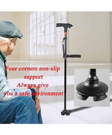 Collapsible Telescopic Cane with LED Lights Side Handle Walking Trusty Sticks Multifunction Four-Legged Support Elder Crutches for The Elderly Interesting - Buy Online on GoSupps.com