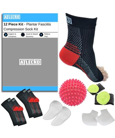 Atlecko 12-Piece Plantar Fasciitis Socks Kit 2 PAIRS & Accessories - Compression Foot Sleeves Arthritis Pain Relief Ankle Support Brace Men & Women (L/XL) L/XL (UK 10 - 13) - Buy Online on GoSupps.com