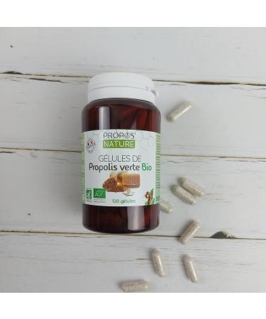 Green Propolis Organic Vegetable Capsules - 100mg/capsule - 120 capsules - No coloring or preservatives - Certified organic - Organic Farming - PROPOS'NATURE - Buy Online on GoSupps.com