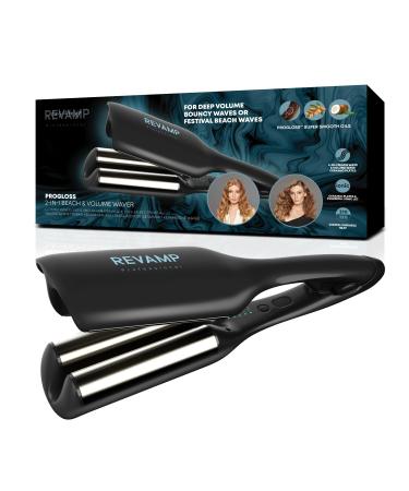 REVAMP 2-in-1 Beach & Volume Professional Hair Waver Ceramic Curling Iron Multifunctional for Voluminous Waves or Beach Waves