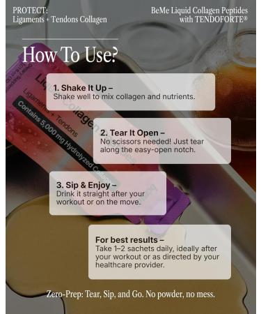 BeMe Tendon and Ligament Supplements - 5 000mg TENDOFORTE Collagen Peptides for Tendon Repair Supplement and Ligament Repair - 15 Liquid Grapefruit Sachets - Buy Online on GoSupps.com