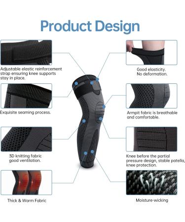Full Leg Compression Sleeves with Elastic Straps for Men Women - Knee Brace Support for Running Basketball Sport - Arthritis Joint Pain Relief - XXL Black - Buy Online on GoSupps.com