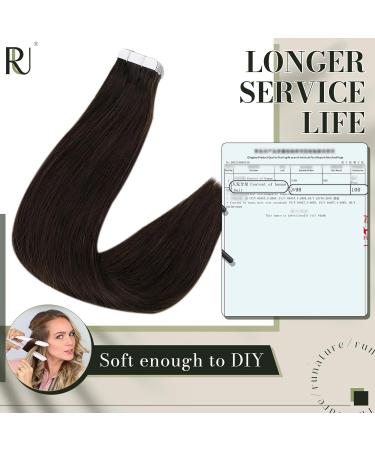 Runature Invisible Tape Extensions - Real Human Hair Dark Brown 40 cm | 20 Pieces 50g #2 - Buy Online on GoSupps.com