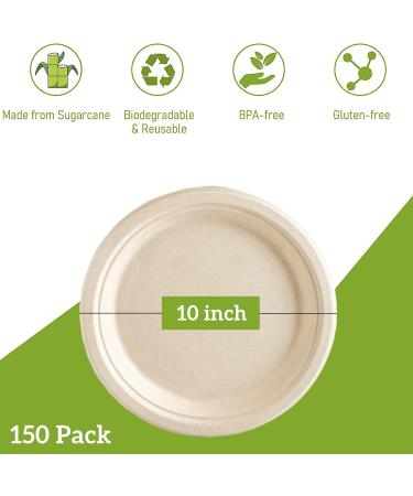 150 Pcs Paper Plates 10 Inch Biodegradable Disposable Round Plates Eco-Friendly Natural Compostable Plant Fiber Plate Ideal for Lunch and Dinner Parties (Natural) - Buy Online on GoSupps.com