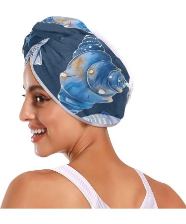 Dark Blue Starfish Shells Hair Towel 2 Pack | Super Absorbent Quick Dry Hair Turbans for Women & Girls - Buy Online on GoSupps.com