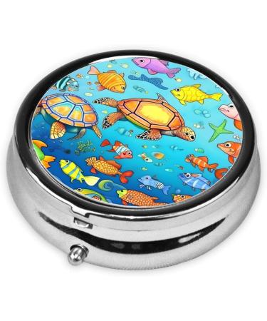 Shop Turtle & Fish Round Pill Box - 3 Compartment Portable Organizer for Travel | International Shipping Available - Buy Online on GoSupps.com
