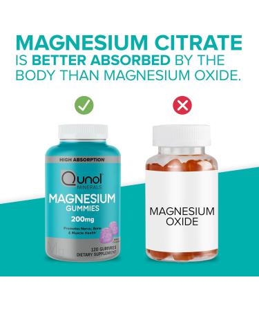Qunol Magnesium Gummies for Adults - 200mg High Absorption Magnesium Supplement Supports Nerve Bone & Muscle Health Vegetarian 120 Count - International Shipping Available - Buy Online on GoSupps.com