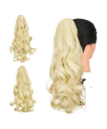 Gairyan ponytail extensions 45cm claw on ponytail hair part clip in extensions braid curly wavy lang hair part braid synthetic hair art hair hair extension for women (bleached blond) 45 cm bleached blonde