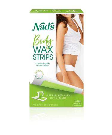 Nad's Body Wax Strips Hair Removal For Women All Skin Types, 20 Waxing Strips + 4 Calming Oil Wipes