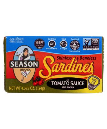 Seasons Club Tomato Skinless and Boneless Sardines sauce, 4.375 Ounce -- 12 per case. (Packaging may vary)