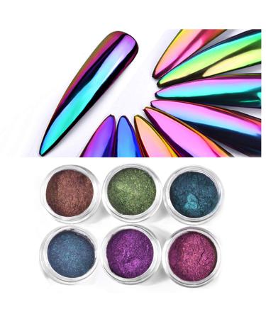 Chameleon Powder for Nails - 6 Colors Chrome Nail Powder  Nail Art Glitters  Upgrade Mirror Effect Nails Fine Glitter  Shift Mica Powder for Pearl Pigment Powder for Painting Nail Art  Bath Bombs