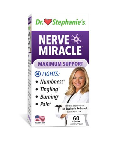 Nerve Miracle Maximum Strength Supplement by Dr Stephanies - Nerve Health Support in Legs, Feet, Hands, Toes - Mega Dose of Alpha Lipoic Acid ALA and Vitamin B12 60 Count (Pack of 1)