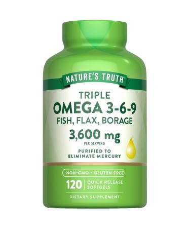 Nature's Truth Omega 3-6-9 Softgels | 3600mg | 120 Count | Fish Flax and Borage Oil | Triple Strength | Non-GMO & Gluten Free Supplement