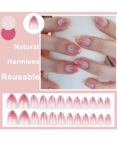 24 Pink Gradient Almond Press-On Nails - Full Cover Artificial Oval Acrylic Fingernails with Glue Sticker for Women & Girls - Nail Art Essentials - Buy Online on GoSupps.com