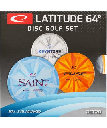 D D DYNAMIC DISCS Latitude 64 Advanced 3 Disc Retro Burst Starter Set | Includes a Retro Keystone Retro Fuse and Retro Saint |(Frisbee Golf Stamp and Color Will Vary) Single Pack