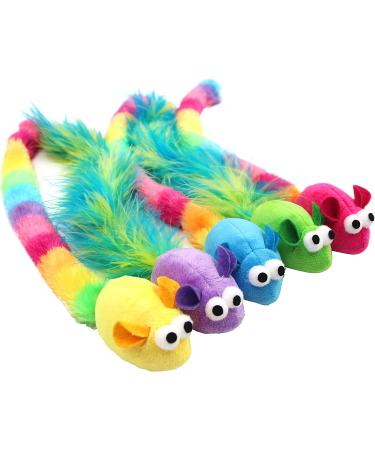 Jumpaws 5 Pack Catnip & Feather Toys - Interactive Multi-Colored Mice with Long Feather Tail - Indoor Cat Accessories for Playtime - Catnip Plush Toys with Natural Feathers & Rattles - Buy Online on GoSupps.com