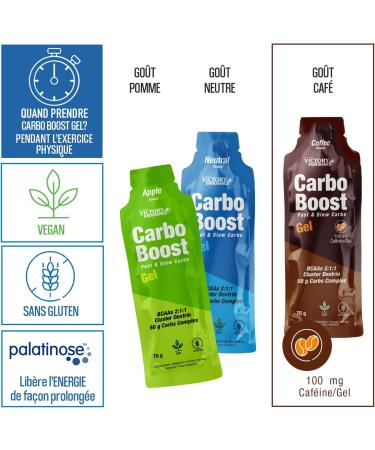 Victory Endurance Carbo Boost Gel. Go t Pomme Verte (18 x 76 g). Energie immediate. Pour l'exercice longue dur e. Complexe d'Hydrates de Carbone BCAAs et Sodium. Sans Caf ine. Sans gluten Vegan. - Buy Online on GoSupps.com