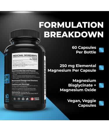 Magnesium Bisglycinate + Oxide - Relaxes Muscles Improves Sleep Quality Maintains Proper Muscle Functions Balances Electrolyte Levels Enhances Bone Density - 60 Capsules - 250MG Per Capsule 60 count (Pack of 1) - Buy Online on GoSupps.com