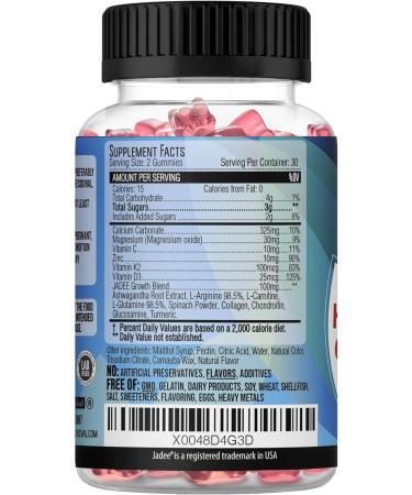 Jadee Height Growth Gummies for Teens & Kids Calcium 325mg, Teen Vitamins D3,K2,C, Magnesium, Ashwagandha, Zinc, L-Arginine - Bone Healthy Growth, Development & Strength - Height Increase & Immunity - Buy Online on GoSupps.com