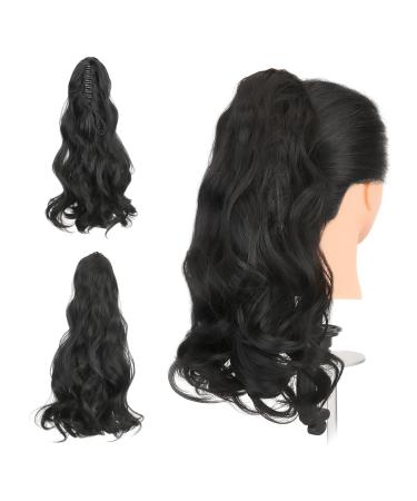 Gairyan 45cm ponytail hair part braid extensions long curly bracket claw clip in ponytail extensions synthetic hair extensions wavy hair extension for women (black) 45 cm black