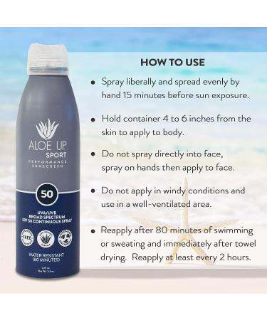 Aloe Up Sport SPF 50 Unscented Sunscreen Spray - 6 oz | Quick-Drying & Non-Greasy | Made in USA | Reef Safe Sun Protection - Buy Online on GoSupps.com