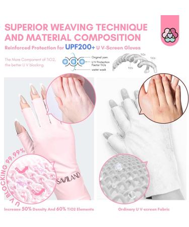 Saviland UV Gloves for Gel Nails - UPF200+ Professional UV Protection Fingerless Gloves for Manicures - Anti UVA & UVB - Light Pink - Buy Online on GoSupps.com