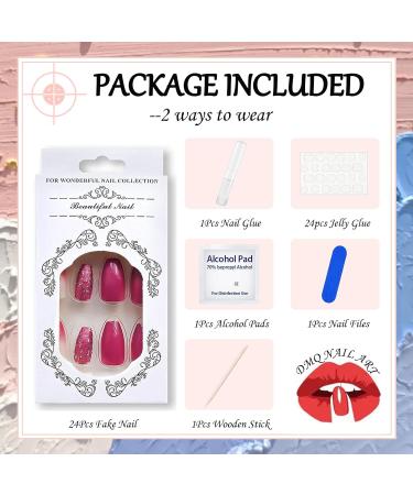 Purple Gradient Glitter Coffin False Nails - 24Pcs Press on Nails with Nail Glue for Women & Girls - Buy Online on GoSupps.com