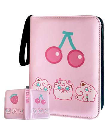 Trading Card Binder 4-Pocket for TCG Cards 440 Pockets Card Holder with 55 Removable Sleeves Collection Case Book Display Storage Carrying Toy Gift for Kids Playing Trading Card Games (Pink)