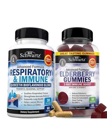 BioSchwartz Respiratory & Immune Lung Support Supplement with Quercetin (1 Month Supply) Plus Elderberry Gummies with Zinc and Vitamin C for Adults Immune Support (1 Month Supply)