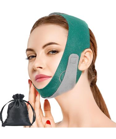 Reusable Double Chin Strap Tightening Tape - V Line Face Slimmer Shaper for Women and Men Comes with A Storage Bag(Green)